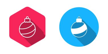 Doldurulmuş ve çizilmiş Noel balosu ikonu uzun gölge arkaplanlı. Mutlu Noeller ve mutlu yıllar. Vektör.