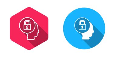 Doldurulmuş ve ana hat Kilit simgesi uzun gölge arkaplanı ile izole edildi. Asma kilit işareti. Güvenlik, güvenlik, koruma, gizlilik kavramı. Vektör.