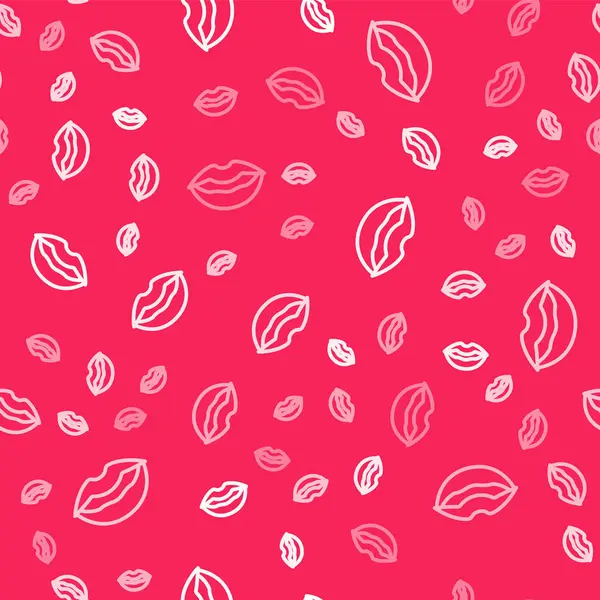 Beyaz çizgili gülen dudak ikonu kırmızı arka planda izole edilmiş pürüzsüz desen. Gülümse. Vektör.