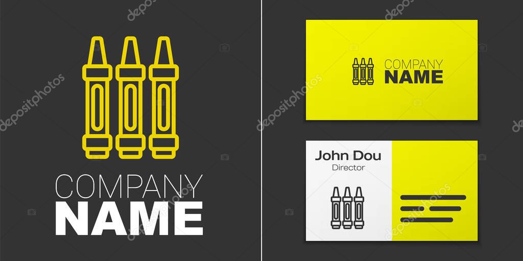 Logotype line Wax crayons for drawing icon isolated on grey background. Logo design template element. Vector.