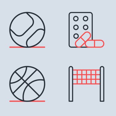 Dambıl basketbol voleybol ağı ve beysbol ikonu ile Sports doping serisi ayarlayın. Vektör.