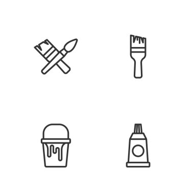 Boya paleti boya fırçası ve ikon ile çizgi tübünü hazırlayın. Vektör.