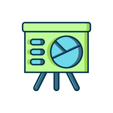 Taslak sunum finans yönetim kurulunu grafik, çizelge, grafik, diyagram, bilgi grafiği ve beyaz arkaplanda izole edilmiş pasta grafik ikonu ile doldurdum. Düz çizgili, gölgeli. Vektör.