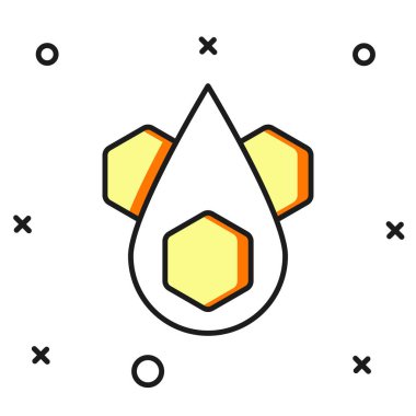 Doldurulmuş ana hatlı bal peteği simgesi beyaz arkaplanda izole edildi. Bal hücrelerinin sembolü. Tatlı doğal yemek. Düz çizgili, gölgeli. Vektör.