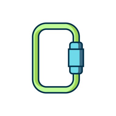 Doldurulmuş Carabiner simgesi beyaz arkaplanda izole edildi. Olağanüstü bir spor. Spor malzemeleri. Düz çizgili, gölgeli. Vektör.