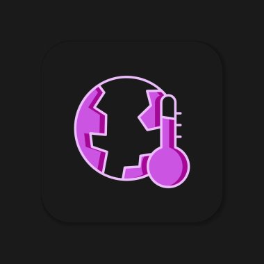 Dünya Gezegeni 'nin ana hatlarıyla doldurulmuş ve siyah arka planda izole edilmiş küresel ısınma simgesine dönüşmüş. Ekolojik problemler ve çözümler - termometre. Düz çizgili, gölgeli. Vektör.