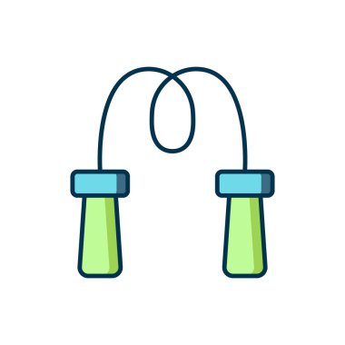 Beyaz arkaplanda izole edilmiş ana hatlı atlama ipi simgesi. İp atlıyorum. Spor malzemeleri. Düz çizgili, gölgeli. Vektör.