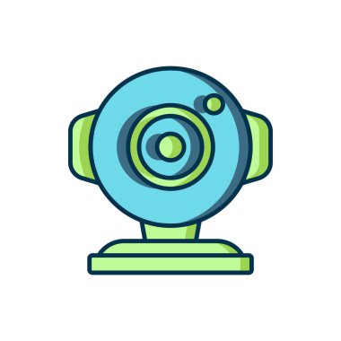 Doldurulmuş web kamera simgesi beyaz arkaplanda izole edildi. Sohbet kamerası. Web kamerası simgesi. Düz çizgili, gölgeli. Vektör.