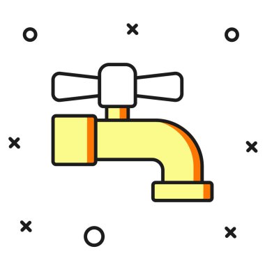 Doldurulmuş su musluğu simgesi beyaz arkaplanda izole edildi. Düz çizgili, gölgeli. Vektör.