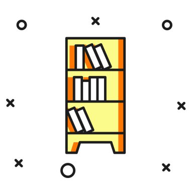 Doldurulmuş ana hat kitaplık simgesi beyaz arkaplanda izole edildi. Düz çizgili, gölgeli. Vektör.