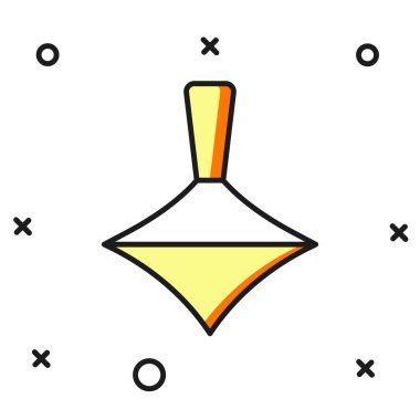 Doldurulmuş ana hatlı Whirligig oyuncak simgesi beyaz arkaplanda izole edildi. Düz çizgili, gölgeli. Vektör.