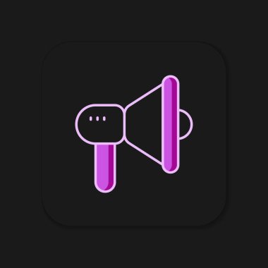 Doldurulmuş Megafon simgesi siyah arkaplanda izole edildi. Sözcü işareti. Düz çizgili, gölgeli. Vektör.