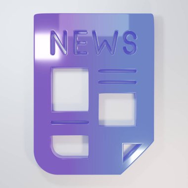 Mor-mavi haber simgesi gri arkaplanda izole edildi. Gazete tabelası. Kitle iletişim sembolü. Minimalizm kavramı. 3 Boyutlu resimleme.