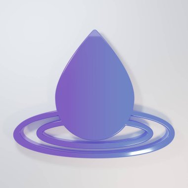 Mor-mavi su damlası ikonu gri arkaplanda izole edildi. Minimalizm kavramı. 3 Boyutlu resimleme.