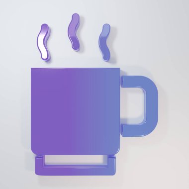 Mor-mavi kahve fincanı ikonu gri arka planda izole edilmiş. Çay fincanı. Sıcak içecek kahvesi. Minimalizm kavramı. 3 Boyutlu resimleme.
