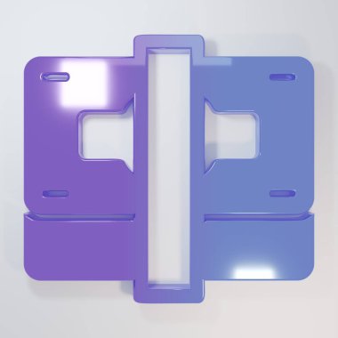 Mor-mavi deste kağıt para nakit ikonu gri arka planda izole. Para desteleri. Para birimi. Minimalizm kavramı. 3 Boyutlu resimleme.