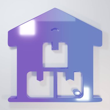 Mor-mavi depo simgesi gri arkaplanda izole edildi. Minimalizm kavramı. 3 Boyutlu resimleme.