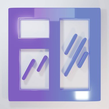 Mor-Mavi Pencere, gri arkaplanda izole edilmiş oda simgesi. Minimalizm kavramı. 3 Boyutlu resimleme.