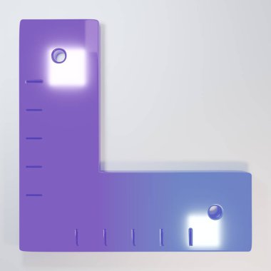 Mor Köşeli cetvel simgesi gri arkaplanda izole edildi. Yerleşim alanı, açı cetvel, marangozluk, ölçüm aletleri, ölçek. Minimalizm kavramı. 3 Boyutlu resimleme.