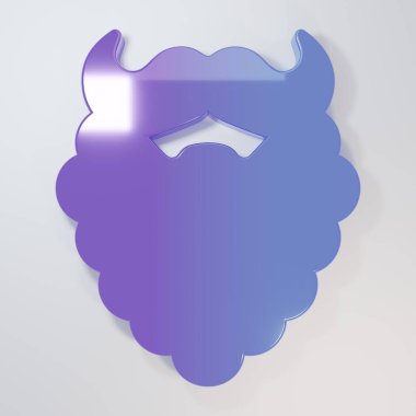 Mor-mavi bıyık ve sakal ikonu gri arka planda izole edilmiş. Berber dükkanı sembolü. Yüz kılı stili. Minimalizm kavramı. 3 Boyutlu resimleme.