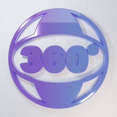 Mor-mavi 360 derecelik görüntü simgesi gri arkaplanda izole edildi. Sanal gerçeklik. 360 derecelik açıyla. Panorama fotoğrafı. Minimalizm kavramı. 3 Boyutlu resimleme.