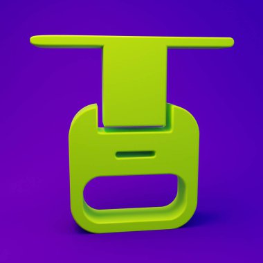 Mor-mavi arkaplanda yeşil kablo araba simgesi izole edildi. Füniküler işaret. Minimalizm kavramı. 3 Boyutlu resimleme.