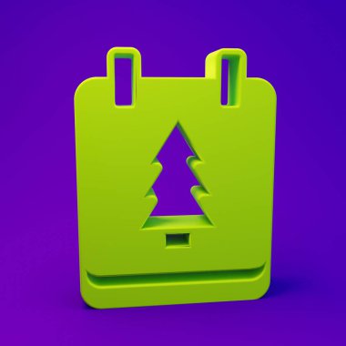 Mor-mavi arkaplanda yeşil Noel takvimi simgesi izole edildi. Olay hatırlatma sembolü. Mutlu Noeller ve mutlu yıllar. Minimalizm kavramı. 3 Boyutlu resimleme.