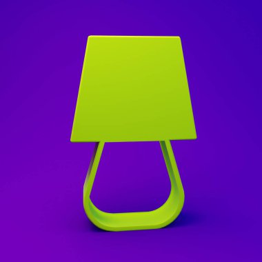 Mor-mavi arkaplanda yeşil masa lambası simgesi izole edildi. Minimalizm kavramı. 3 Boyutlu resimleme.