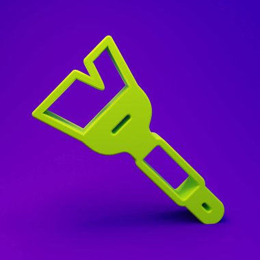 Mor-mavi arkaplanda yeşil arıcılık ikonu izole edildi. Arı yetiştiricisinin aleti. Minimalizm kavramı. 3 Boyutlu resimleme.