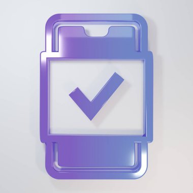 Mor-mavi cep telefonu alışveriş simgesi gri arka planda izole edildi. İnternetten satın alma sembolü. Süpermarket sepeti sembolü. Minimalizm kavramı. 3 Boyutlu resimleme.