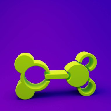 Mor-mavi arkaplanda yeşil molekül simgesi izole edildi. Kimya moleküllerinin yapısı, fen öğretmenlerinin yenilikçi eğitim posteri. Minimalizm kavramı. 3 Boyutlu resimleme.