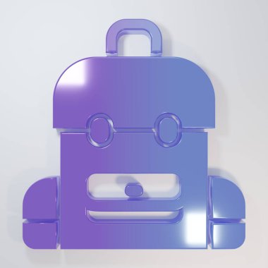 Mor-mavi okul sırt çantası simgesi gri arkaplanda izole edildi. Minimalizm kavramı. 3 Boyutlu resimleme.