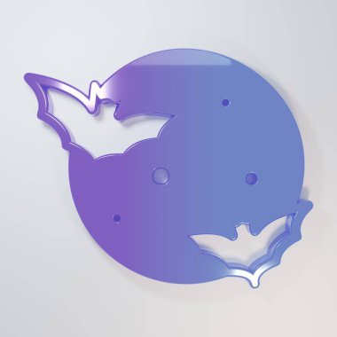 Mor-mavi ay ve gri arkaplanda izole edilmiş yıldız ikonu. Bulutlu gece işareti. Uyku rüyalarının sembolü. Dolunay. Gece ya da yatak zamanı tabelası. Minimalizm kavramı. 3 Boyutlu resimleme.