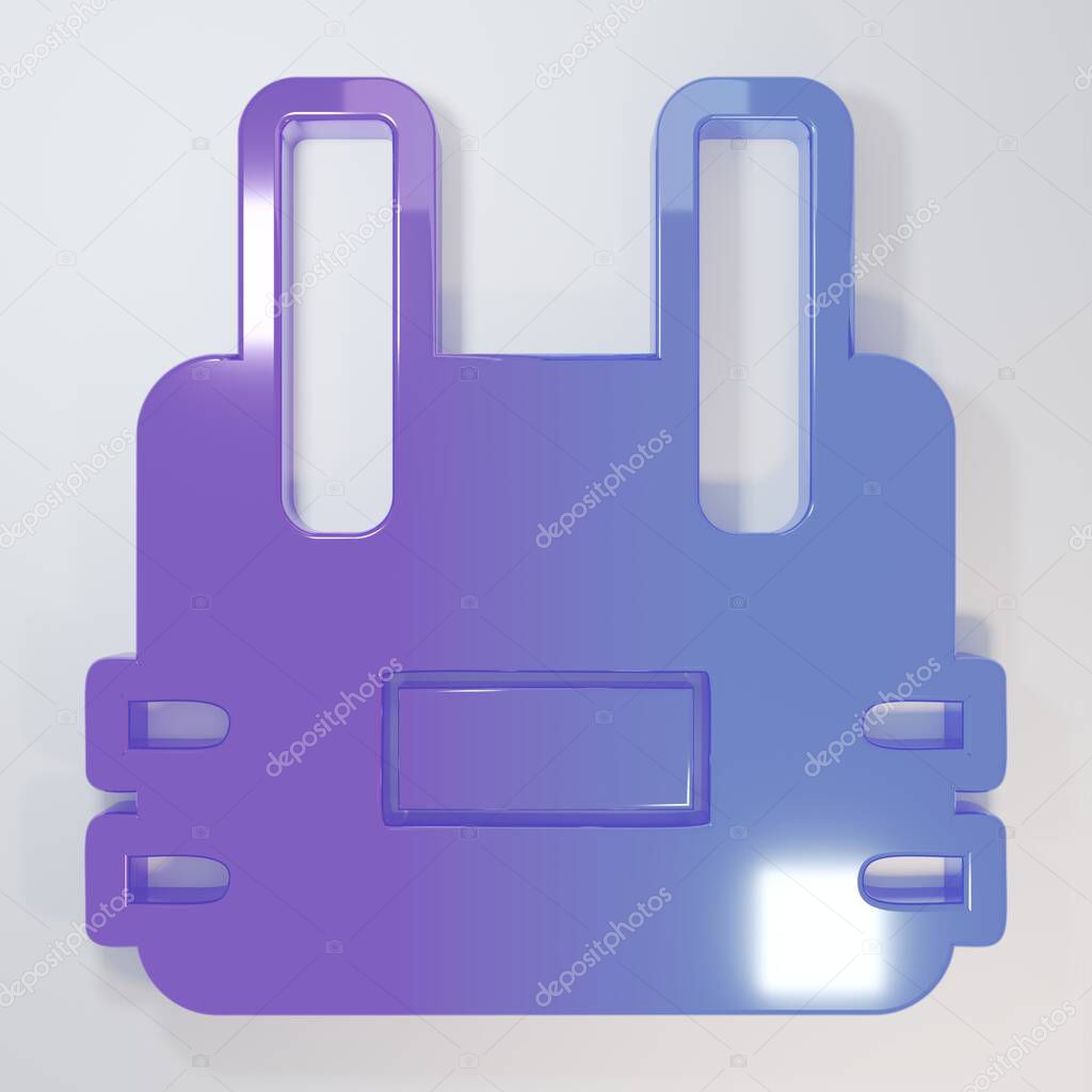 Purple-blue Bulletproof vest for protection from bullets icon isolated on grey background. Body armor sign. Military clothing. Minimalism concept. 3D render illustration.