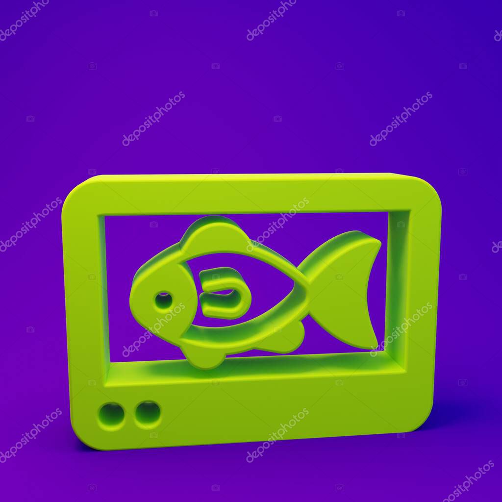 Green Fish finder echo sounder icon isolated on purple-blue background. Electronic equipment for fishing. Minimalism concept. 3D render illustration.