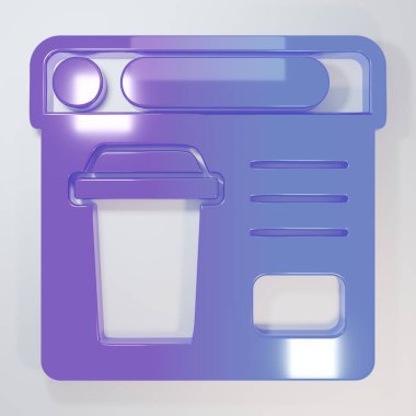 Mor-mavi çevrimiçi sipariş ve fast food dağıtım ikonu gri arka planda izole edildi. Minimalizm kavramı. 3 Boyutlu resimleme.