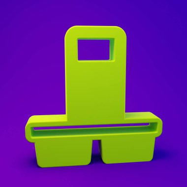 Yeşil kahve fincanı mor-mavi arka planda izole edilmiş bir ikon haline gelecek. Minimalizm kavramı. 3 Boyutlu resimleme.