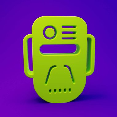 Mor-mavi arka planda izole edilmiş Yeşil Yapay Zeka robot simgesi. Makine öğrenme, bulut hesaplama. Minimalizm kavramı. 3 Boyutlu resimleme.