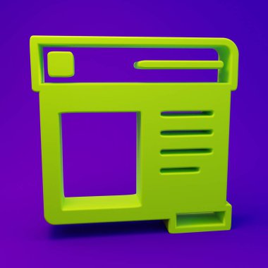 Mor-mavi arkaplanda yeşil tarayıcı pencere simgesi izole edildi. Minimalizm kavramı. 3 Boyutlu resimleme.