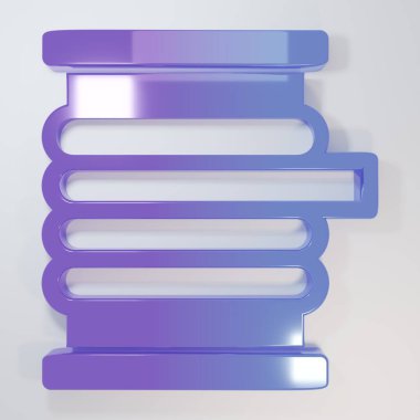 Gri arkaplanda izole edilmiş makara ya da davul ikonu üzerindeki mor-mavi elektrik kablosu. Minimalizm kavramı. 3 Boyutlu resimleme.