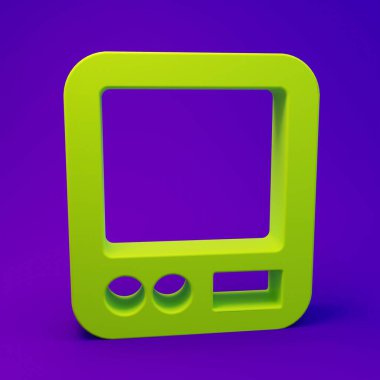 Mor-mavi arka planda izole edilmiş yeşil Elektronik kahve ölçekli ikon. Ağırlık ölçüm aletleri. Minimalizm kavramı. 3 Boyutlu resimleme.