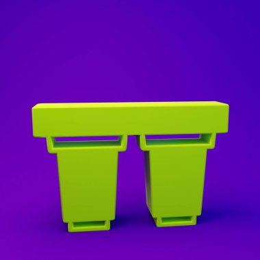 Mor-mavi arkaplanda yeşil su filtresi kartuş simgesi izole edildi. Minimalizm kavramı. 3 Boyutlu resimleme.