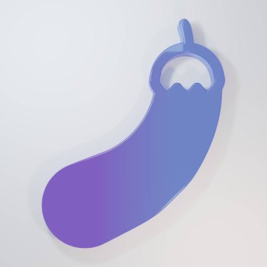 Mor-mavi patlıcan simgesi gri arkaplanda izole edilmiş. Minimalizm kavramı. 3 Boyutlu resimleme.