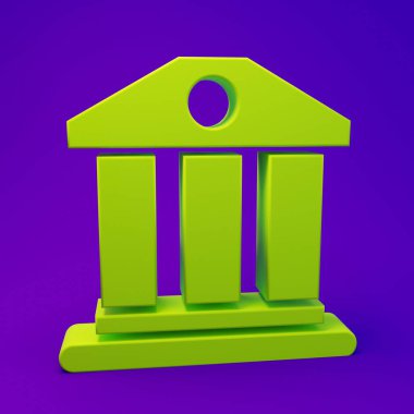 Green Bank bina simgesi mor-mavi arkaplanda izole edildi. Minimalizm kavramı. 3 Boyutlu resimleme.