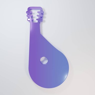 Mor-mavi Ukrayna geleneksel müzik enstrümanı bandura ikonu gri arka planda izole edildi. Minimalizm kavramı. 3 Boyutlu resimleme.