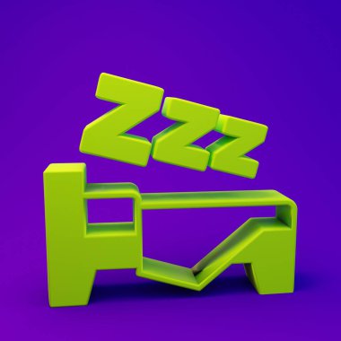 Mor-mavi arkaplanda izole edilmiş uyku ikonu zamanı. Uykulu Zzzz. Sağlıklı bir yaşam tarzı. Minimalizm kavramı. 3 Boyutlu resimleme.