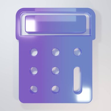 Mor-mavi hesap makinesi simgesi gri arkaplanda izole edildi. Muhasebe sembolü. İş hesaplamaları matematik eğitimi ve finans. Minimalizm kavramı. 3 Boyutlu resimleme.