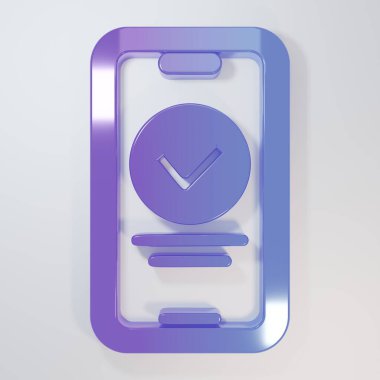 Mor-mavi çevrimiçi sınav, test, araştırma ya da kontrol listesi simgesi gri arkaplanda izole edildi. Sınav listesi. E-eğitim konsepti. Minimalizm kavramı. 3 Boyutlu resimleme.