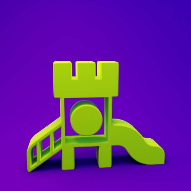 Yeşil Slayt oyun alanı simgesi mor-mavi arkaplanda izole edildi. Çocuklar kayar. Minimalizm kavramı. 3 Boyutlu resimleme.