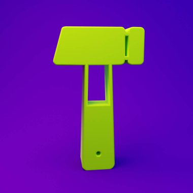 Mor-mavi arkaplanda yeşil çekiç simgesi izole edildi. Tamir için bir araç. Minimalizm kavramı. 3 Boyutlu resimleme.